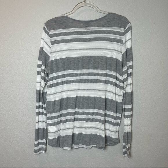 H&M Heather Gray & White Striped Long Sleeve Blouse Size L - Picture 5 of 7